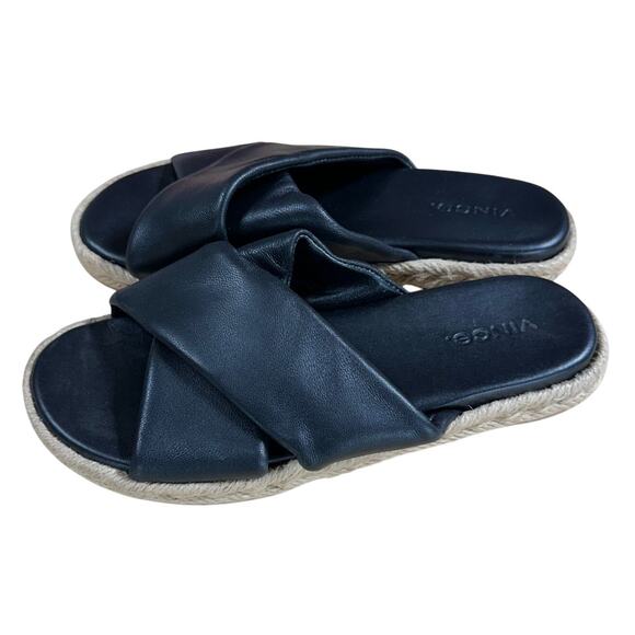 Vince Women's Selene Crossover Leather Espadrille Slide Sandals Black Sz 5M NEW - Picture 4 of 8